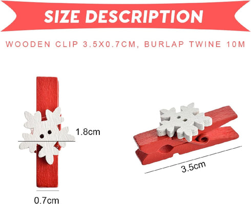 Pack of 50pcs Christmas Clips, Snowflake Red Wood Clothespins for Game Favors Craft, Wood Clips Set for Card Paper Photo Photography Activity (Red...