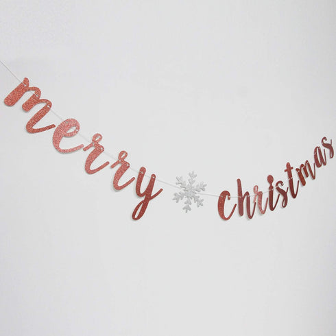 Rose Gold Glitter Merry Christmas Banner-Great for Christmas Party Decor- Holiday Home Mantle Fireplace Party Decorations...