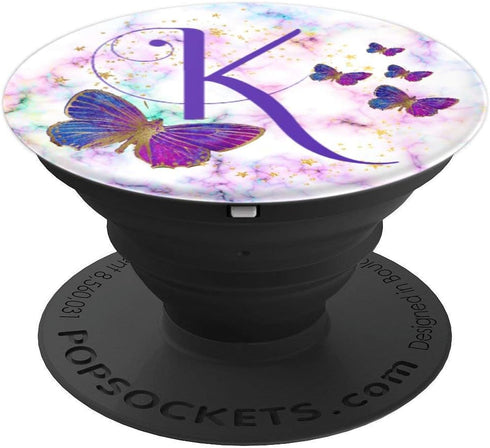 Purple Butterfly Letter K Initial Personalized Monogram PopSockets Adhesive PopGrip...