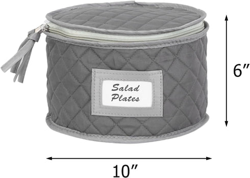 China Storage Case - Salad Plate Quilted Case - 10" W x 6" H - Gray - Includes 12 Felt Separators - Stackable With Padded Interior to Store your D...