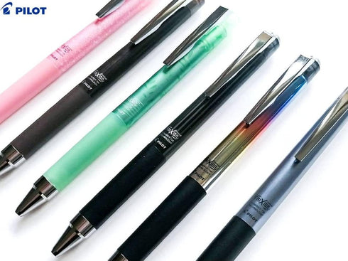 Pilot Japan Frixion Point Knock Design Series 6 Packs With Kanji LOVE Sticker, Black line, Gunmetal, Pink, Frost Green, Modern Wood, 5.59 x 0.41 0...