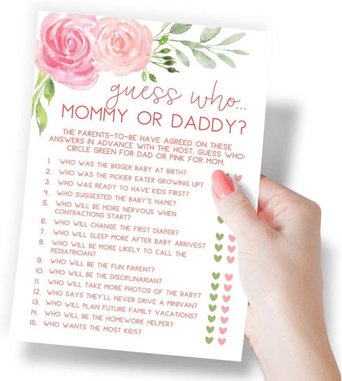 Printed Party Baby Shower Game, Guess Who Mommy or Daddy, Floral, 50 Cards...