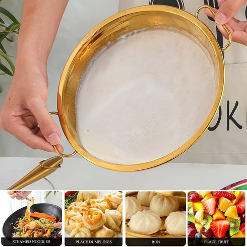 Buyer Star Stainless Steel Steaming Tray Cold Noodle Plate 9 Inch Everyday Pan Stainless Steel Big Green Egg Drip Pan Pizza Cake Baking Tray Liang...