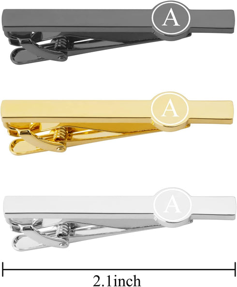 Tie Clips for Men, Black Gold Silver 2.1inch Initial Alphabet Letter Tie Clip Bar Set...