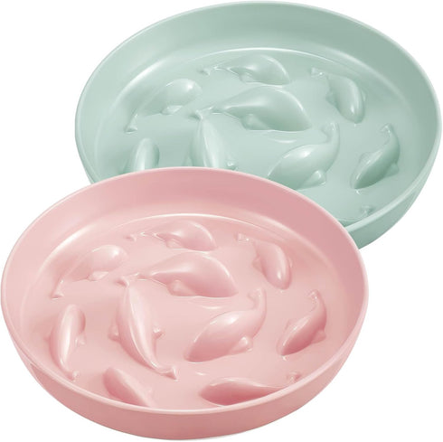 2 Pcs Cat Slow Feeder Bowl Cat Fish Pool Design Feeder Cat Dish Fun Interactive Cat Food Bowl Feeder Healthy Eating Diet Cat Bowls for Pet Cats Pu...