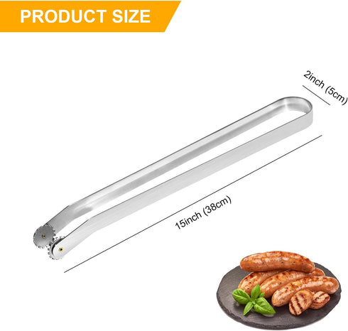BBQ Sausage Turning Tongs for Cooking - 2 Pack Stainless Steel BBQ Kitchen Tongs - Long Handle Kitchen Tongs for Turning Bacon Steak Meat Vegetabl...