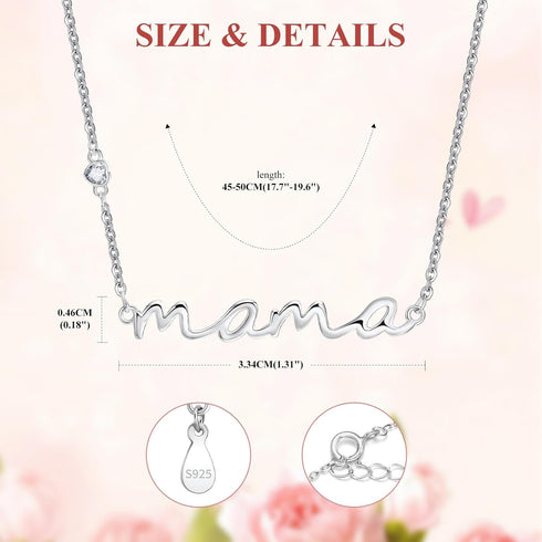 Mama Necklace 925 Sterling Silver Mom Necklace for Women S925 Silver Dainty Mother Necklace Cute Pendant Necklace, Mom Birthday Gift Jewelry for N...