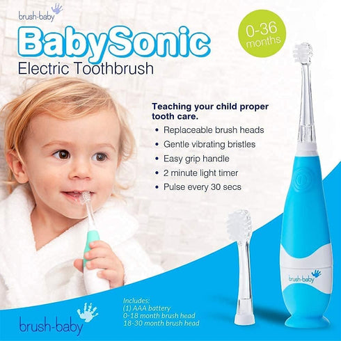 BabySonic Infant and Toddler Electric Toothbrush for Ages 0-3 Years - Safe and Sensitive Brush Heads, Sucker Base, Timer, Waterproof...