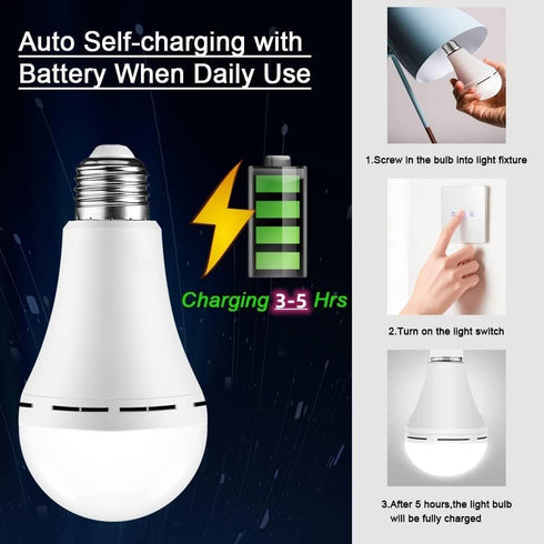 Rechargeable Light Bulbs 9W,Battery Operated Powered LED Light Bulb 600Lumen 3000K Warm White for Power Outage,Camping,Outdoor Activity,Hurricane,...