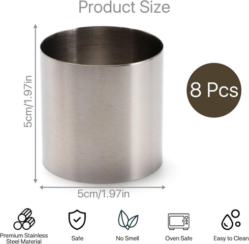 8 Pcs Round Cake Rings Mold, 2 inch Nonstick Mini Cake Ring Pastry Ring, Stainless Steel Tart Ring Mousse Dessert Rings for Baking...