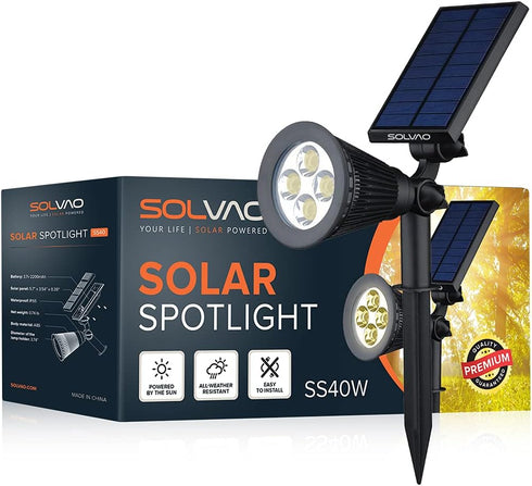 Solar Spot Light | Ultra Bright, Waterproof, Outdoor | Auto On/Off Function | Rechargeable LED for 4th of July, Lighting Flag Pole Lights, Landsca...