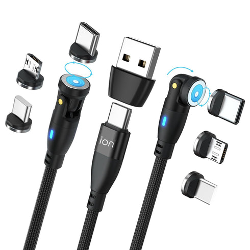 Ion 6 in 1 IP/Type-C/Micro USB PD 100W 540 Rotation Magnetic Data Transmission & Fast Charging Cable 1.8 Meter Length...