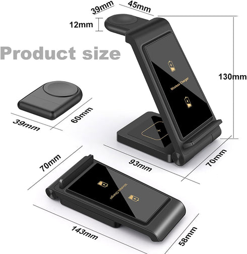 3 in 1 Wireless Charger DINTNCCM Fast Wireless Charging Stand Station Foldable for Samsung Galaxy S24 Ultra/S23+/S22/S21/S20/S10/S9, Galaxy Watch6...