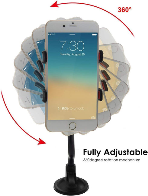 ivoler Car Phone Mount Windshield, Long Arm Clamp Universal Windshield with Double Clip Strong Suction Cup Cell Phone Holder Compatible with iPhon...