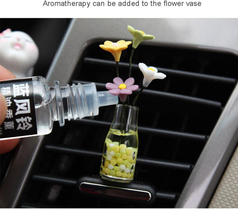 Set of 2 Cute Mini Bunny and Daisy Flower Vase Car Rearview Mirror Ornaments Funny Dashboard Decorations Kawaii Car Interior Accessories for Women...