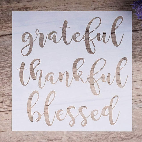 DIY Decorative Stencil Template for Painting on Walls Furniture Crafts, 5.9 in * 5.9 in (Grateful Thankful Blessed)...