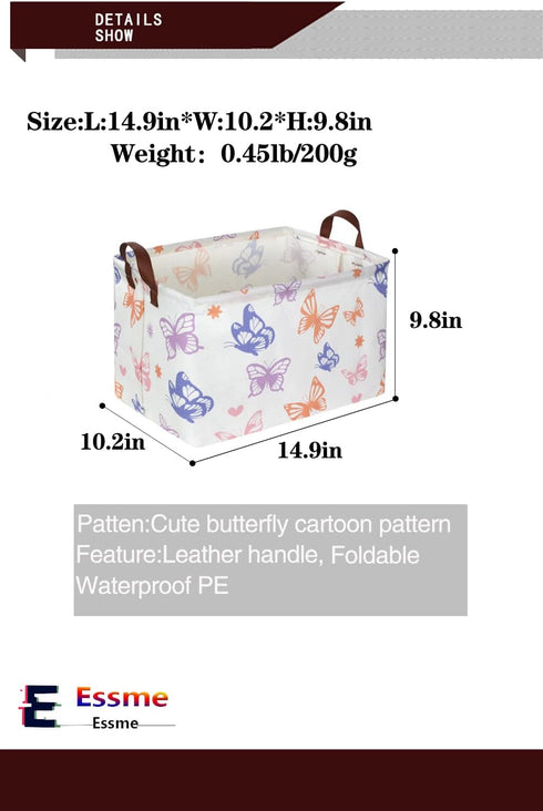 Rectangular Baby Girl Basket,Buttfly Storage Basket,Kids Storage Bin,Organizer with Handles for Girls Room Decor,Cute Basket,Toy Bin,Gift Box,(But...