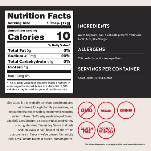 San-J - Gluten Free Tamari Lite Soy Sauce with 50% Less Sodium - Made with 100% Soy - Specially Brewed - 10 oz. Bottle...