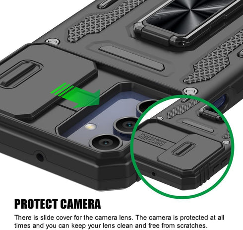 for Samsung Galaxy A15 5G Case, Shockproof Phone Case & Sliding Camera Cover & Ring Holder Kickstand with Screen Protector for Samsung Galaxy A15 ...