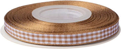 Gingham Ribbon, 3/8 Inch 25 Yd, Plaid Checkered Ribbon with Woven Edge, for DIY Crafts, Flower Bouquet Wrapping Home Decoration (Old Gold)...