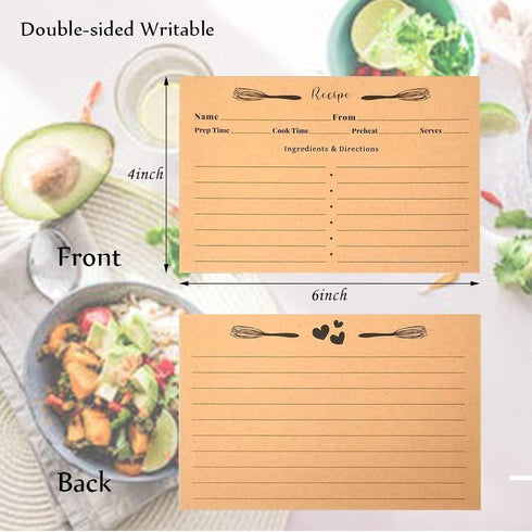 20 Pack Recipe Cards, Kraft Double Sided Recipe Cards 4 x 6 Inch Cooking Recipe Cards Cardstock Recipe Cards with Line Printed Large Writing Space...