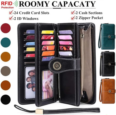 Women Leather Wallet Crossbody Bag Shoulder Bag Double Zipper Mobile Phone Purse Bag with Shoulder Strap...