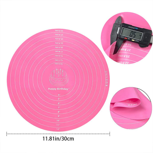 Silicone Cake Mat, 12 Inch Round Silicone Mat, Cake Mat with Measurements, Cake Turntable Mat, Reusable Cookie Mat for Rolling Dough, Non-Stick He...