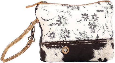 Myra Bag Urging Upcycled Canvas & Cowhide Wristlet Pouch Bag S-1514...
