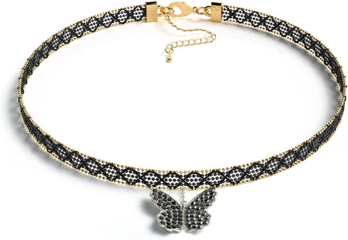 Butterfly Choker Necklace, Stylish Black Collar Choker Necklace Lace Beaded short Necklace with Butterfly pendant nice Giftbox for Women Girls-But...