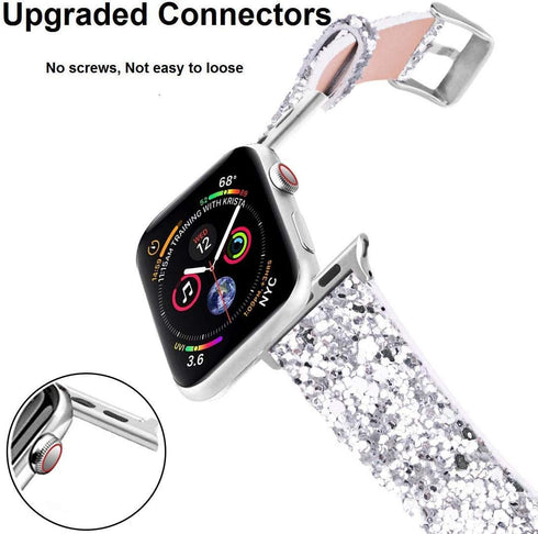 iiteeology Compatible with Apple Watch Band 46mm 45mm 44mm 42mm, Glitter Shiny Bling Leather Band for iWatch Series 10/9/8/7/6/5/4/3/2/1/SE - Silv...