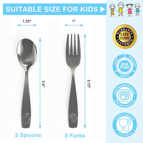 CHILLOUT LIFE Stainless Steel Kids Silverware Set 6 Pieces - Child and Toddler Safe Flatware - Kids Utensil Set - Metal Kids Cutlery Set (Includes...