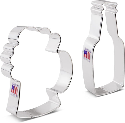 Ann Clark Cookie Cutters Cocktail Cookie Cutters 2-Pc. Set Made in the USA, Beer/Soda Bottle, Beer Mug/Stein...