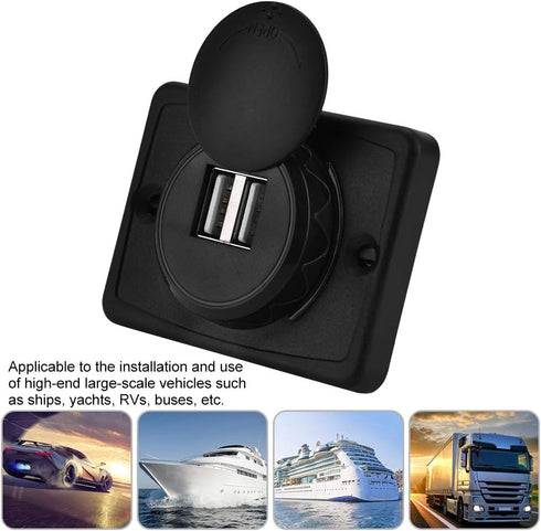 RV USB Outlet, 12V Panel Car Charger Female Automotive Dual Port Socket Power Cap Quick Fast Adapter Cigarette Lighter Indicator Bus Boat Auto Mar...
