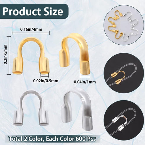 1 Box 1200Pcs Wire Guardians Thread Protector Wire Guard Brass U Shape Protective Tube Silver Gold Wire Guardian Loops for Earring Bracelet Neckla...