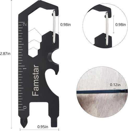 Keychain Multi-tool 3Pack Metal Pocket Tool for men Portable No rust multi-function tools Wrench for Screw,ruler and bottle opener,19 in 1 Total R...