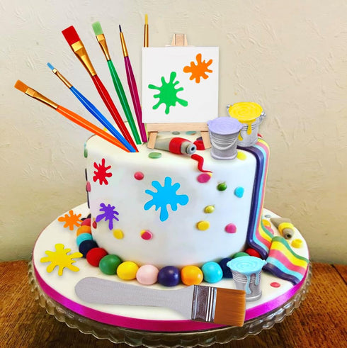26 Pcs Art Cake Topper Paint Cake Decorations Painting Cake Toppers include Paint Pen Brush Painting Bucket Palette for Kids Birthday Baby Shower ...