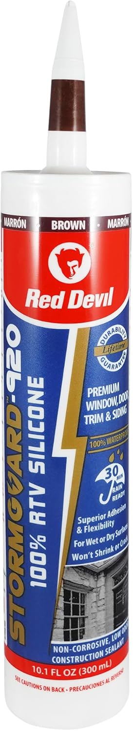 Red Devil 078040 StormGuard 920 100% RTV Silicone Window and Door Sealant, A Water-Resistant Adhesive for Interior and Exterior Use, 10.1 oz. Tube...