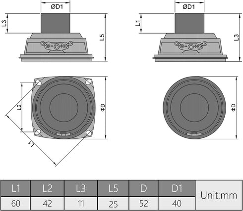 Fielect DIY Magnetic Speaker 3W 4 Ohm Full Range Audio Speaker Stereo Woofer Loudspeaker Replacement for Arduino, 52mm Diameter 1Pc...