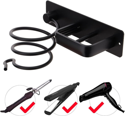 Hair Tool Organizer Holder Wall Mount Blow Dryer Drilling Rack Aluminum Styling Curling Iron Storage Shelf Bedroom Barbershop Bracket - Black...