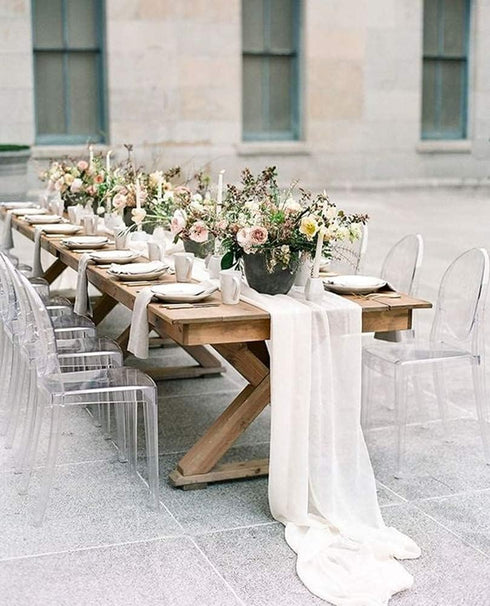 10Ft 1 Piece White Chiffon Table Runner 27x120 Inches Sheer Chiffon Fabric Bridal Party Romantic Wedding Reception Decorations...