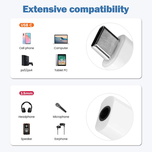 2Pack USB C to 3.5mm Audio Adapter, White USB C to Headphone Jack Adapter Compatible with iPhone 15 Plus/15 Pro Max/Samsung Galaxy/Ultra/iPad Pro/...