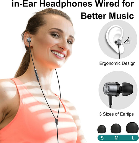 ENVEL Wired-Earbuds in-Ear-Headphones-with-Microphone, Earphones with HiFi Stereo Noise Isolation Wired Earphone, Lightweight, S/M/L Ear Bud Tips,...
