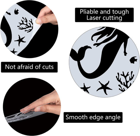 GORGECRAFT Mermaid Stencils Coral Templates Aquatic Plants Starfish Fish Sea Creatures Reusable 18x18cm Square Painting Stencils for Wall Scrapboo...