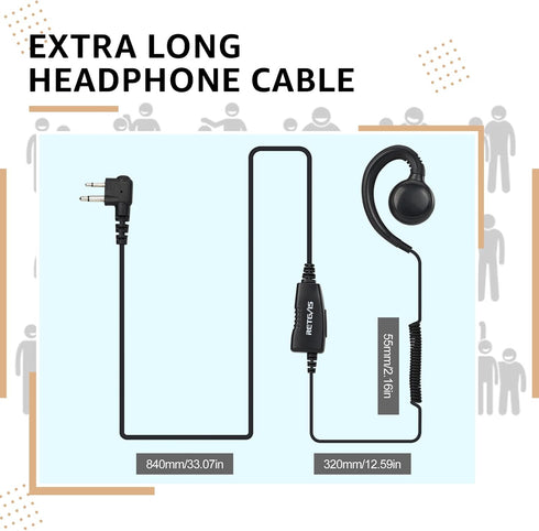 Retevis Swivel Two Way Radio Headset with Mic 2 Pin,Coil Tube,Compatible with Motorola CP100D CP185 CP200 CP200D GP300 GP2000 BRP40 HYT TC610 Walk...