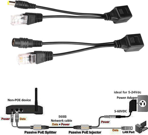Passive PoE Injector 6 Pairs PoE Splitter Kit Passive PoE Injector and PoE Splitter Kit with 5.5x2.1 mm DC Connector RJ45 Power Over Ethernet...