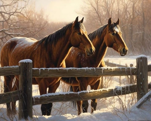 Generic Fence Horses 11ct Counted Cross Stitch Kits Color Printed Stamped Cross-Stitch Supplies Needlework Printed Embroidery Kits DIY Kits Needle...