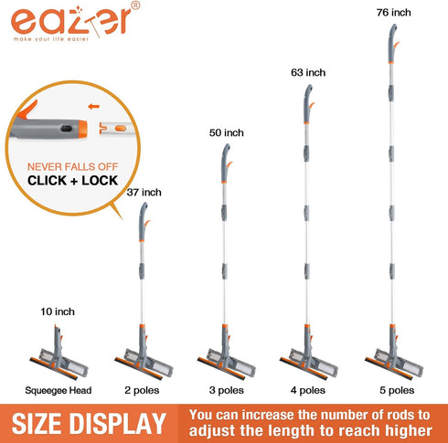 eazer 76'' Spray Window Washer Kit, 3-in-1 Window Squeegee Cleaner with 5-Section Extension Pole, Microfiber and Chenille Cloth, Window Washing Eq...