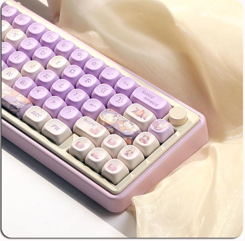 PBT Cute Bunny MOA XDA Round Purple keycap Set for Girl Kids Custom Keyboard for Gateron Kailh Cherry Mx Switches ANSI Layout Mechanical Custom Ke...