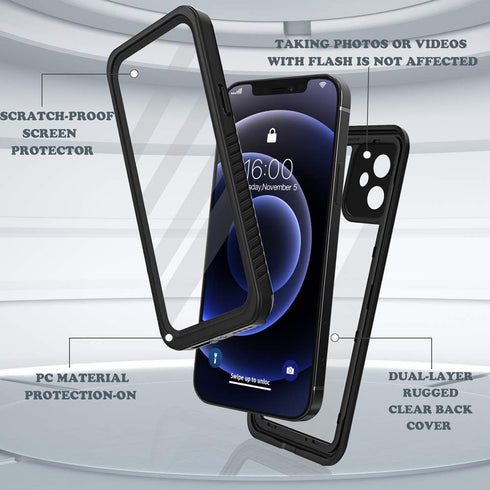 Diverbox for iPhone 12 Waterproof Case,Waterproof Shockproof Dustproof IP68 Full-Body Hard Case Built-in Screen Protector Underwater Outdoor Water...