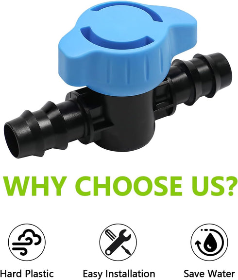 15 Pieces Drip Irrigation 1/2" Barbed Valve Fittings,Shut Off Valve Connectors for 1/2 Inch Drip Irrigation Tubing (.570-.620" ID) Drip Line Parts...